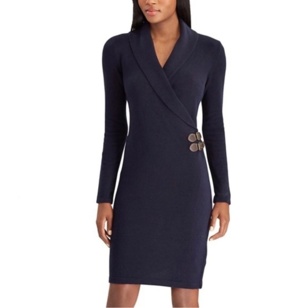 Chaps Navy Long Sleeve Dress